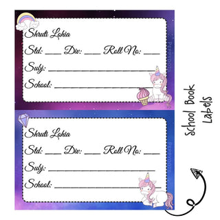 School Book Labels - Unicorn 2 - Pack of 36 labels (PREPAID ONLY)  (Dispatch in 5-6 Days)