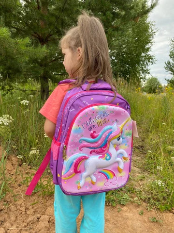 3D Unicorn Design Backpack with pouch for Kids