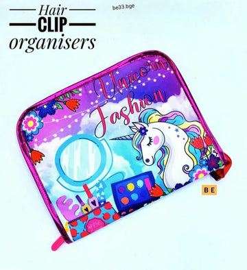 Foldable Hanging Hair Clip Organizer with Zipper Closure - Compact and Convenient Storage Solution (Unicorn)