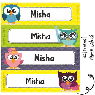 Waterproof Labels - ZIG ZAG OWL - Pack of 88 labels - PREPAID ONLY  (Dispatch in 5-6 Days)