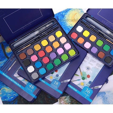 Watercolor Cakes Set - 24 Colors with brush and water pen