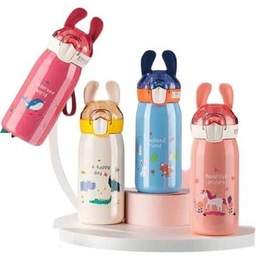 Bunny Ears Spill proof Insulated Steel Water Bottle with Straw 530ml