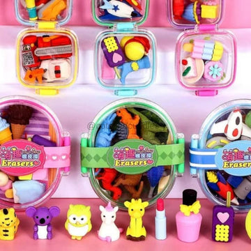 3D cartoon erasers in a box For kids School Stationary and Party Favor Gift