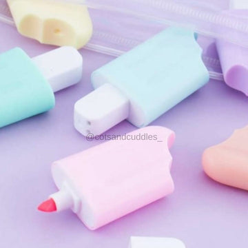 Ice Cream Stick Popsicle Shape Highlighters Set Of 6 Pastel Shades