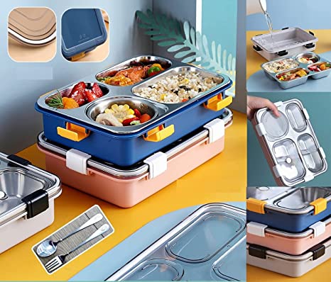 4 Compartment Insulated Lunch Box Stainless Steel Tiffin Box (Jumbo Size) (  850ml )