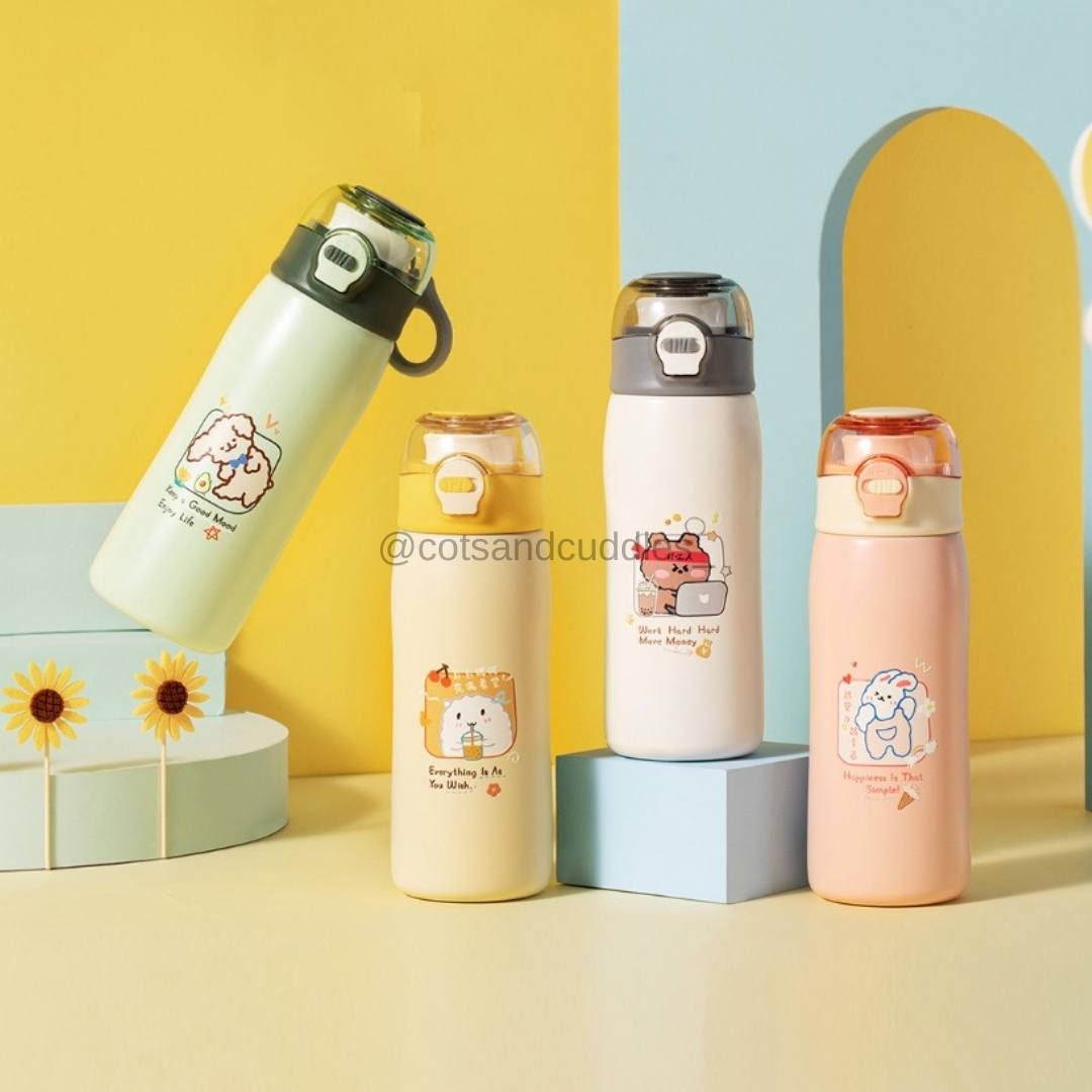 380ml Portable Kids Cute Thermos With Straw 304 Stainless Steel Coffee  Thermos Tumbler Vacuum Flask Thermocup Water Bottle Cups