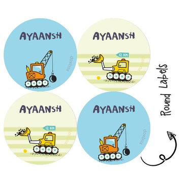 Round Water Proof Label - Construction Vehicles (70 Pcs) (PREPAID ONLY)