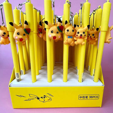 Cute Cartoon Pikachu Face Keychain with Pen