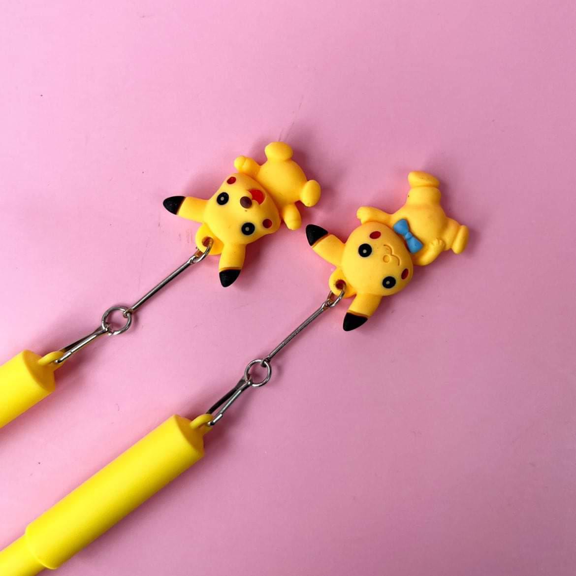 Cute Cartoon Pikachu Face Keychain with Pen