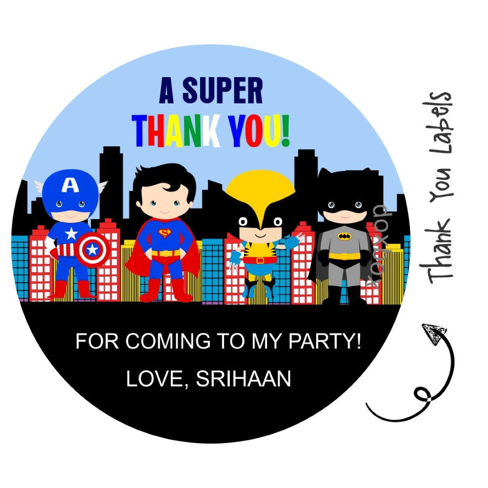 Personalised Hero Marvel Avengers Thank You Stickers Party Sweet Cones  Birthday