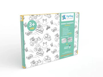 Doodle Placemats Set – VEHICLE Series with A3 Size 2 Transparent Reusable Placemat & 8 set of DIY Marker Pens