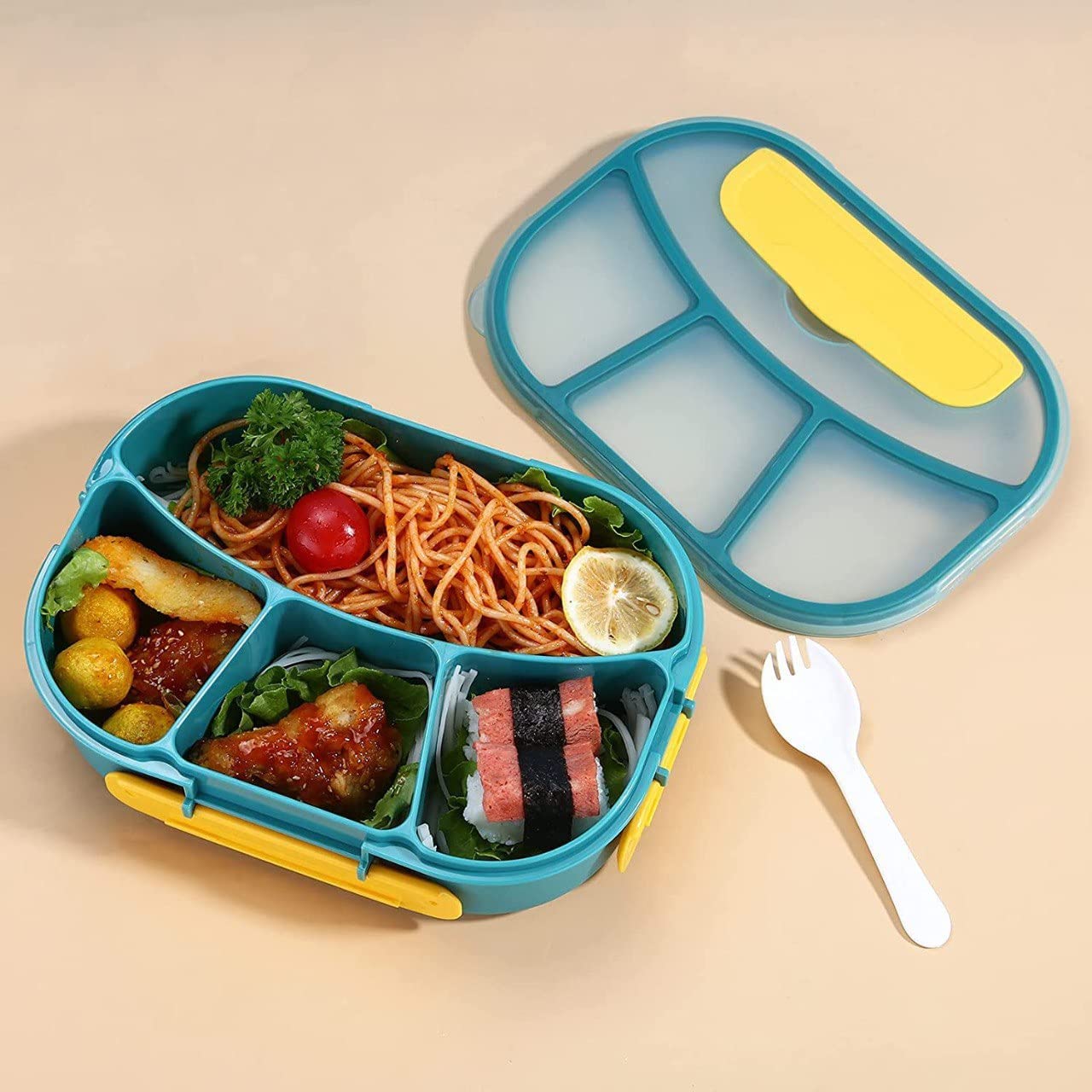 MONGSEW 4pcs Bento Snack Boxes, Snack Containers for Toddlers & Adults, Reusable 4 Compartment Food Snack Containers for Work, School, Travel, Picnics