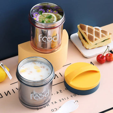 Breakfast Cup Grade Insulated Stainless Steel large capacity with spoon for Office - 400 ml (Random Color)