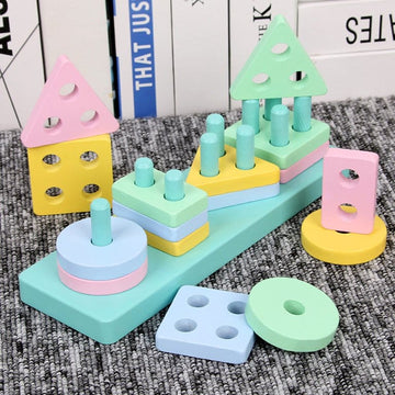 Wooden Geometric Shape Sorter Matching Puzzle for Kids