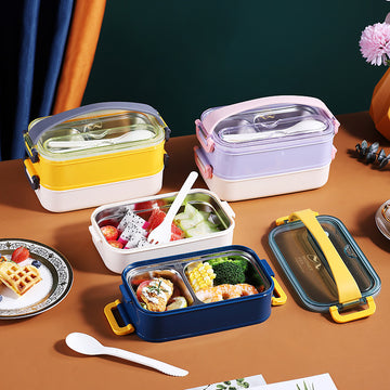 Double Decker Lunch Boxes Leak Proof Reusable Freezer Safe Lunch Box for Kids - 1200ml