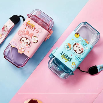 Square Cartoon Straw Bottle with silicon Sleeves 280ml