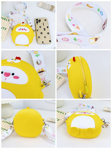 Toddler Silicone Sling Bag with Mirror Comb and Key Chain - YELLOW