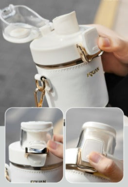 Classy Leather Sleeves Sipper Bottle for with Straw 500ml