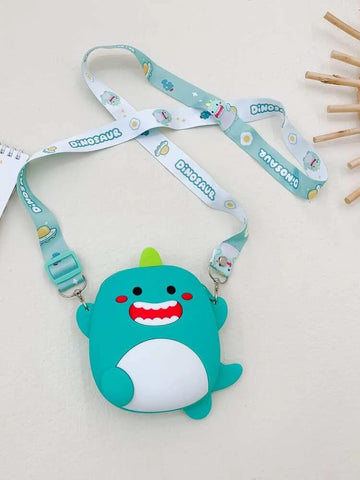 Cute Mini Dino Silicon Sling Bag with Mirror, Comb, and Key Chain