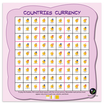 Wooden Sudoku Brain Game for Smart Minds: Country Currency