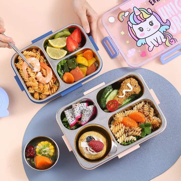 Magical Creatures 750ml Lunch Box: Unicorn/Dino Theme, 304 Stainless Steel, Leak-proof, 3 Compartments