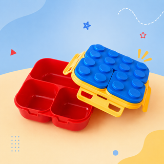 Brick Block Kids Lunch Box Set with Dividers & Spork 900ML