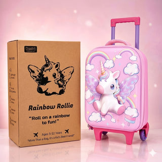 Rainbow Rollie 3D Unicorn Kids Trolley Bag – Lightweight Travel Luggage for Girls (Ages 5–12)