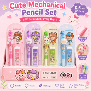 Kawaii Mechanical Pencil Set — 0.5mm HB Lead | 4 Cute Colors (Random)