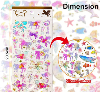 3D holographic unicorn puffy sticker sheet 20.5cm with vibrant glitter colours