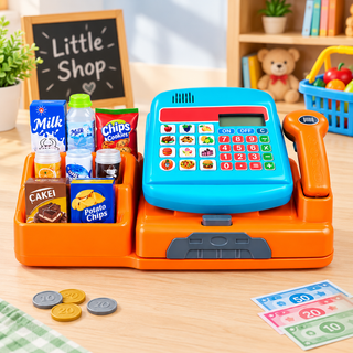 Kids Cash Register Toy Set with Scanner & Play Groceries