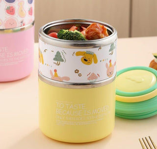 Cartoonistic Double Layer Stainless Steel Kids Lunch Box – 1060ml Insulated Thermos Food Jar with Handle