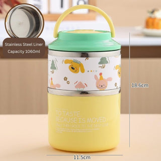 Cartoonistic Double Layer Stainless Steel Kids Lunch Box – 1060ml Insulated Thermos Food Jar with Handle