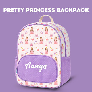Cots and Cuddles Cute Princess Theme Printed Canvas Backpack for Kids