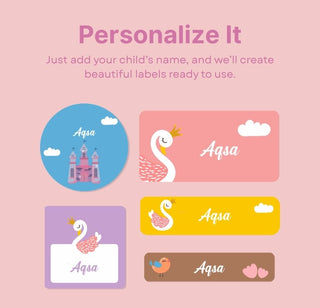 Personalized Name Labels Combo - Princess Sparkle - Pack of 54 (PREPAID ORDER)