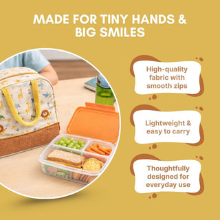 Cots and Cuddles Cute Playful Safari Theme Printed Canvas Lunch Bag for Kids