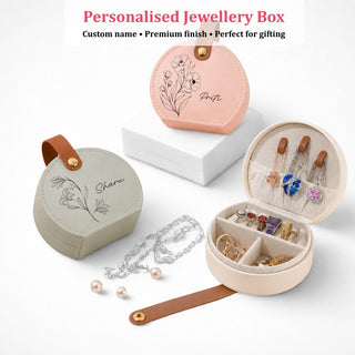 Personalised Jewellery Box - Black Flower - Round (PREPAID ONLY)