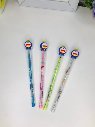 Enhance Your Creativity with Doraemon Shape Silicone Topper and Interchangeable Lead Pencils (Pack of 3) (Random)