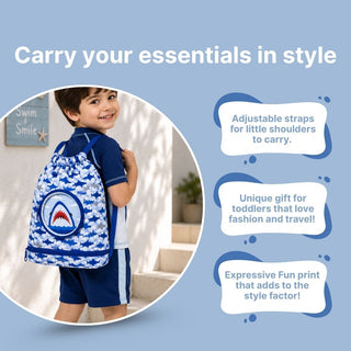 Cute Cartoon Themed Kids Swimming Bag with Shoe Pocket (SHARK)