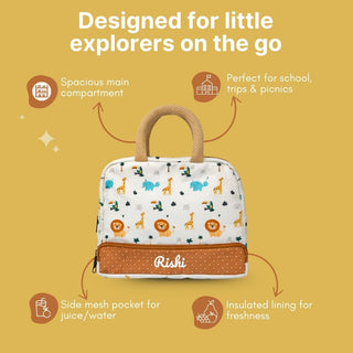 Cots and Cuddles Cute Playful Safari Theme Printed Canvas Lunch Bag for Kids
