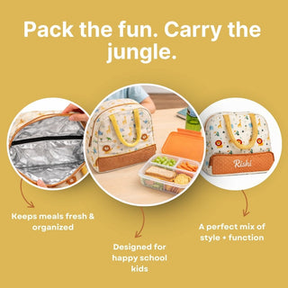 Cots and Cuddles Cute Playful Safari Theme Printed Canvas Lunch Bag for Kids