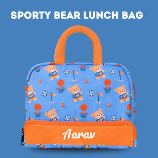 Cots and Cuddles Cute Sporty Bear Theme Printed Canvas Lunch Bag for Kids