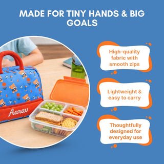 Cots and Cuddles Cute Sporty Bear Theme Printed Canvas Lunch Bag for Kids