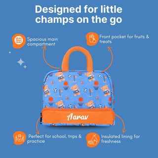 Cots and Cuddles Cute Sporty Bear Theme Printed Canvas Lunch Bag for Kids