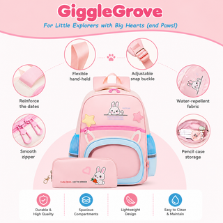 Cute Kids Backpack Set with Pencil Case – Bunny & Fox Design