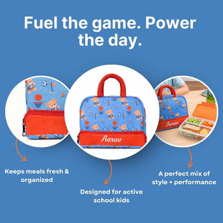 Cots and Cuddles Cute Sporty Bear Theme Printed Canvas Lunch Bag for Kids