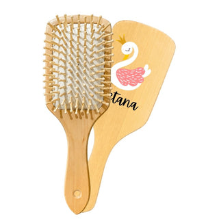 Personalized Wooden Hair Brush for Kids - Swan (PREPAID ONLY)