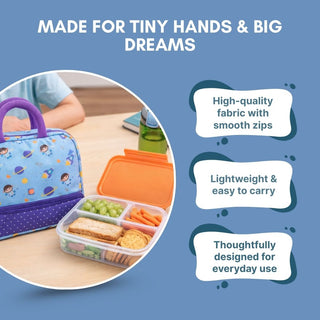 Cots and Cuddles Cute Space Buddy Theme Printed Canvas Lunch Bag for Kids