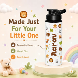 Personalized Water Bottle for Kids - Animal Faces (PREPAID ONLY)