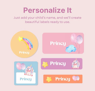 Personalized Name Labels Combo - Unicorn Fantasy - Pack of 54 (PREPAID ORDER)