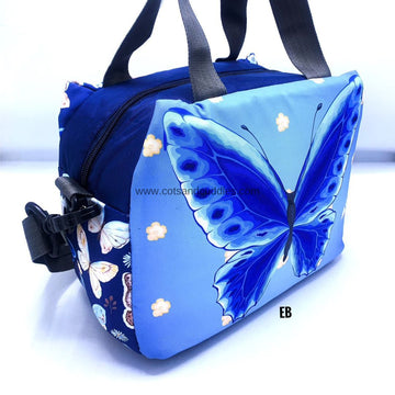 Premium Quality Baby Animals Printed Large Capacity Mesh Padded Lunch Bag: Spacious, Stylish, and Versatile with Adjustable Strap (Butterfly)
